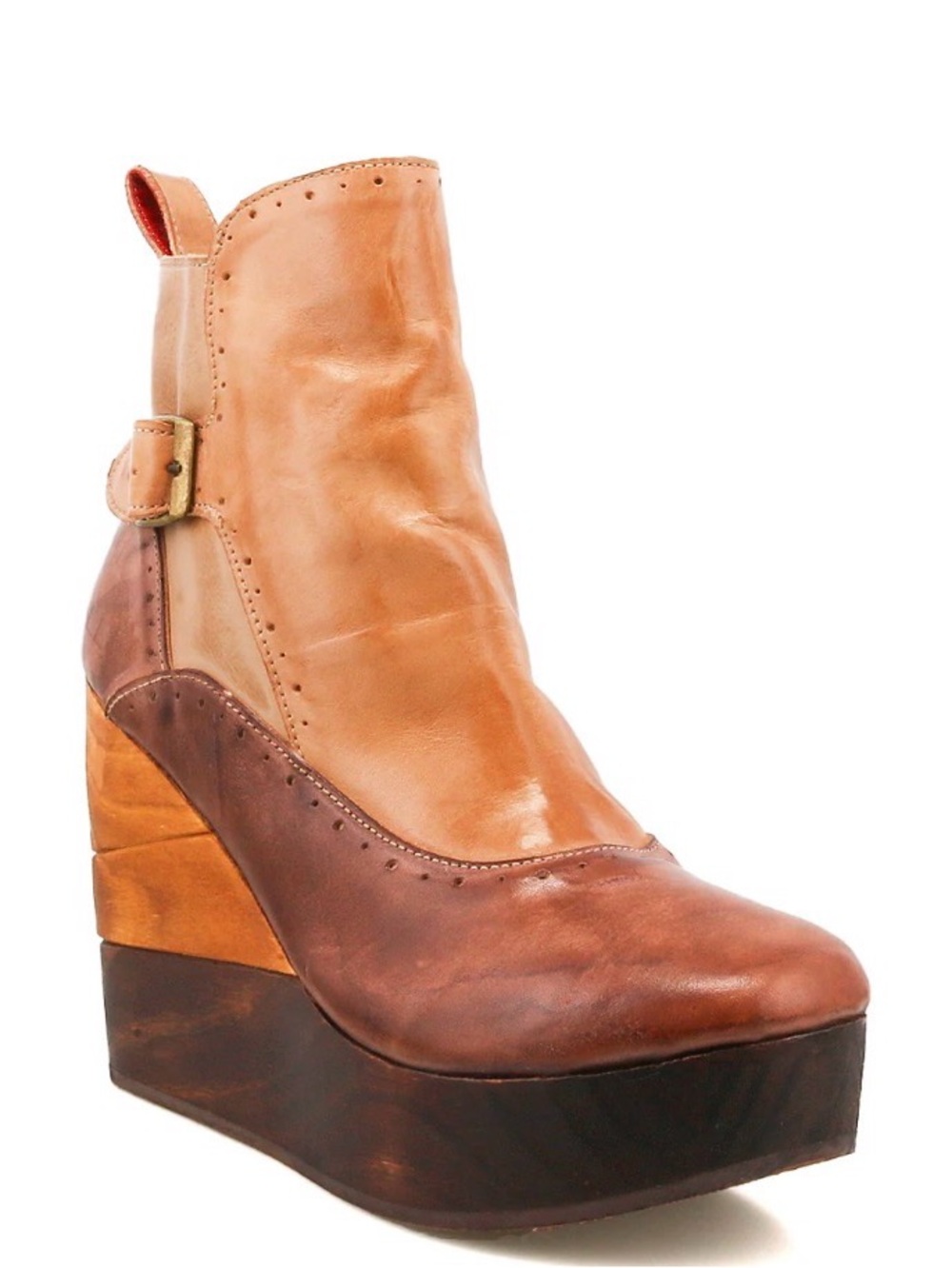 Bed Stu
Harmonious Leather Colorblock Buckle Wood Wedge Booties BNWOB size 8